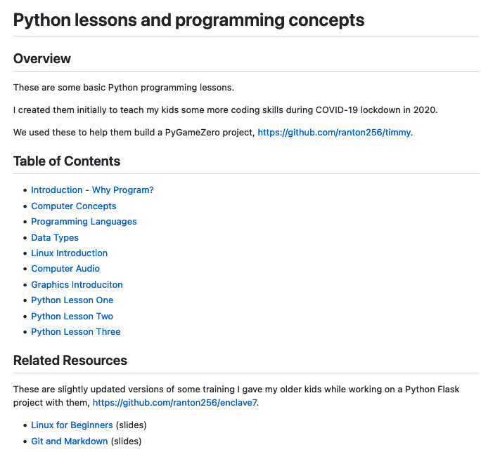 Python Lessons TOC
