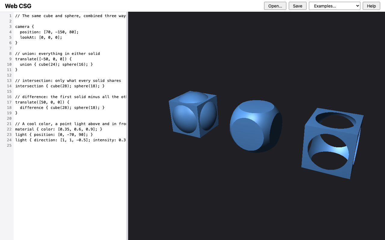 Boolean operations rendered from the example scenes